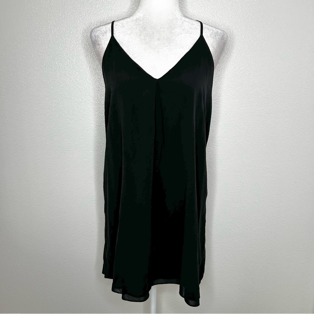 Alice + Olivia Womens Black Strappy Silk V-Neck Mini Slip Dress Size M